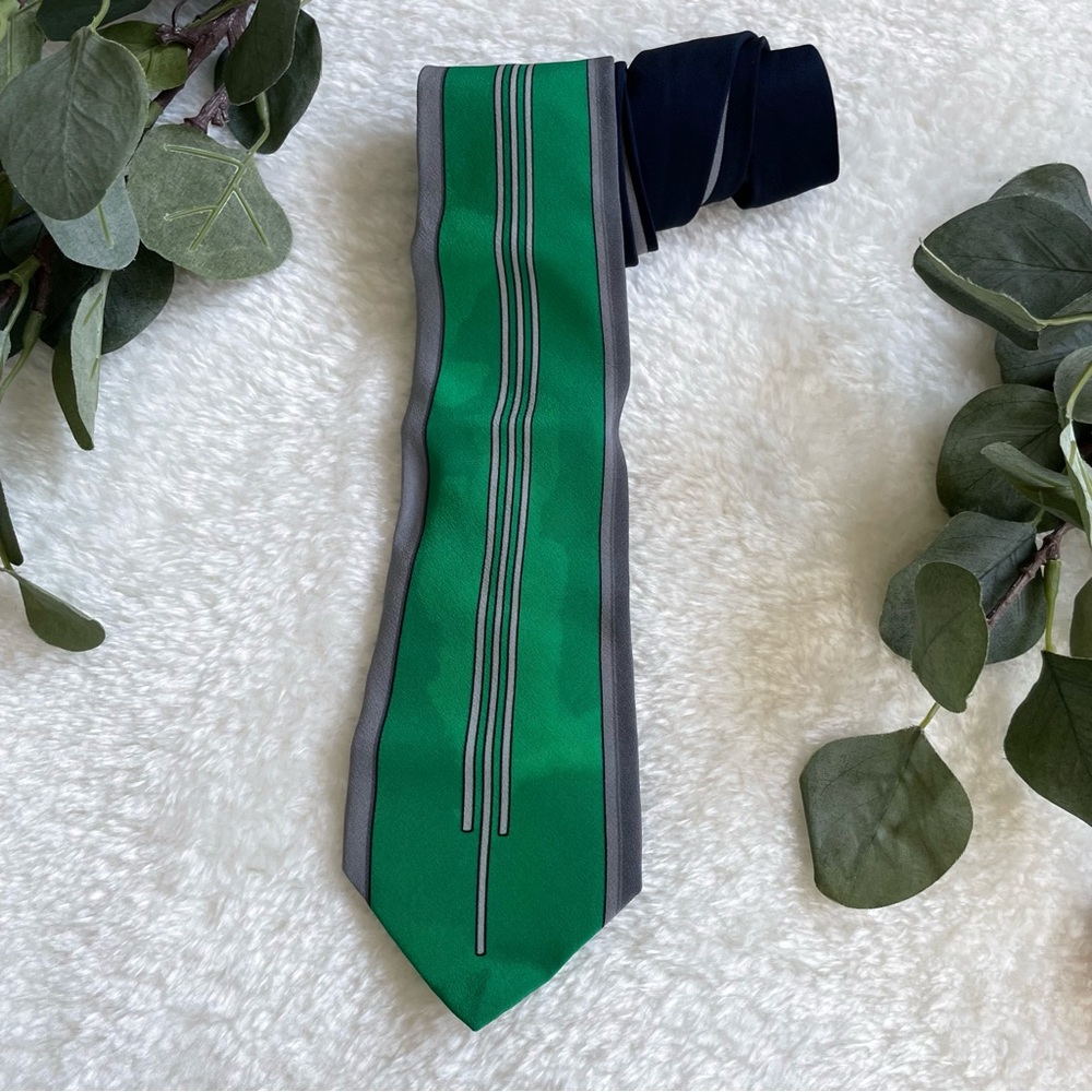 Pancaldi Green and Gray Stripe Detail Silk Tie